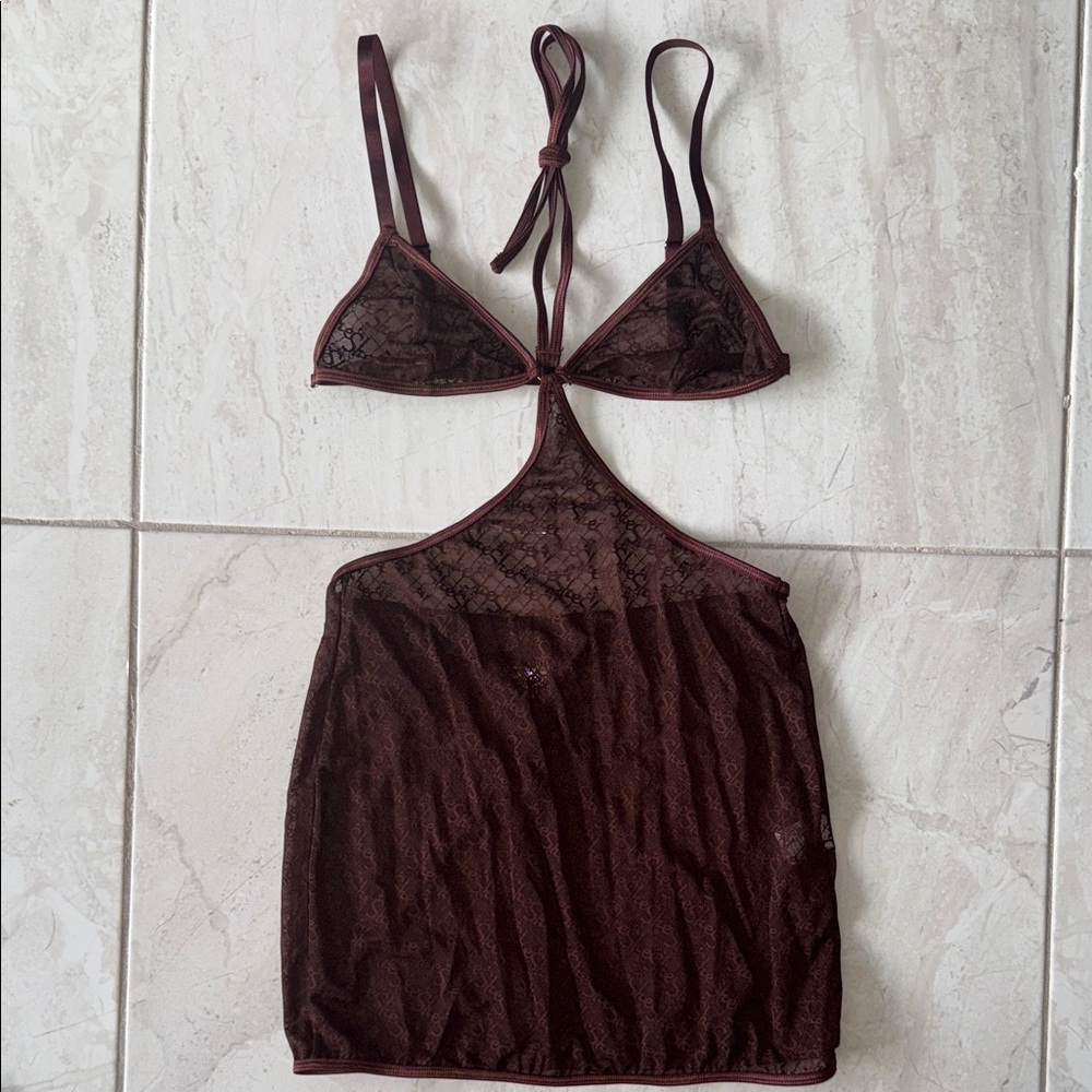 SHEIN Lace Cutout Chemise in Rich Brown